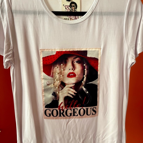 White Graphic Tee with Red Accents - Picture 1 of 1